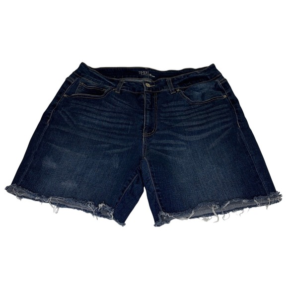 Time and Tru Pants - Time and Tru Mid-Rise Denim Shorts Dark Wash Raw Hem Size 16 Blue Stretch